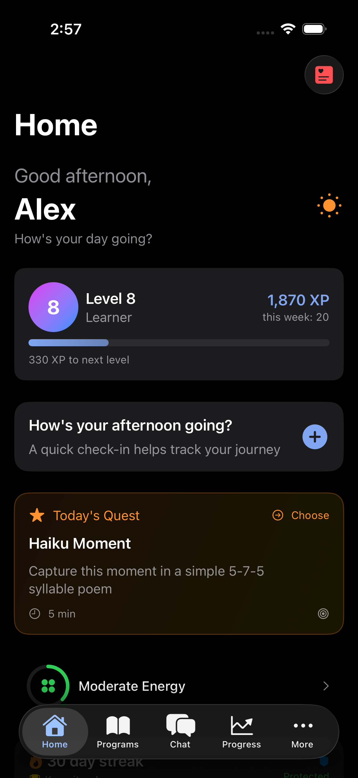 MindFriend App - Home Screen